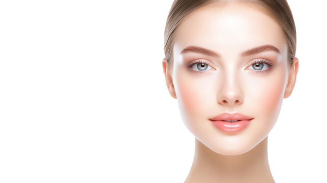 Striking portrait, woman with white face makeup and brown hair 