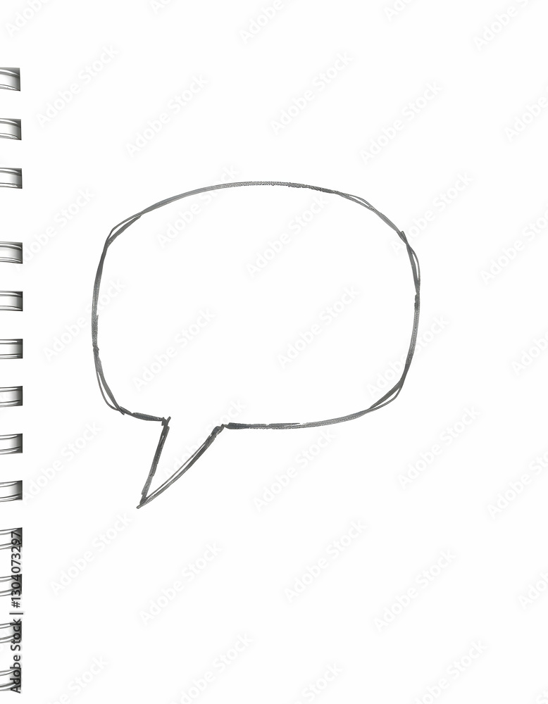 Poster drawing of speech bubble on spiral notebook paper for message