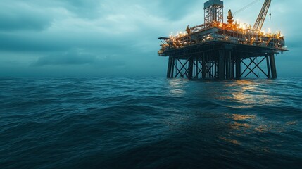 Offshore Oil Rig at Dusk