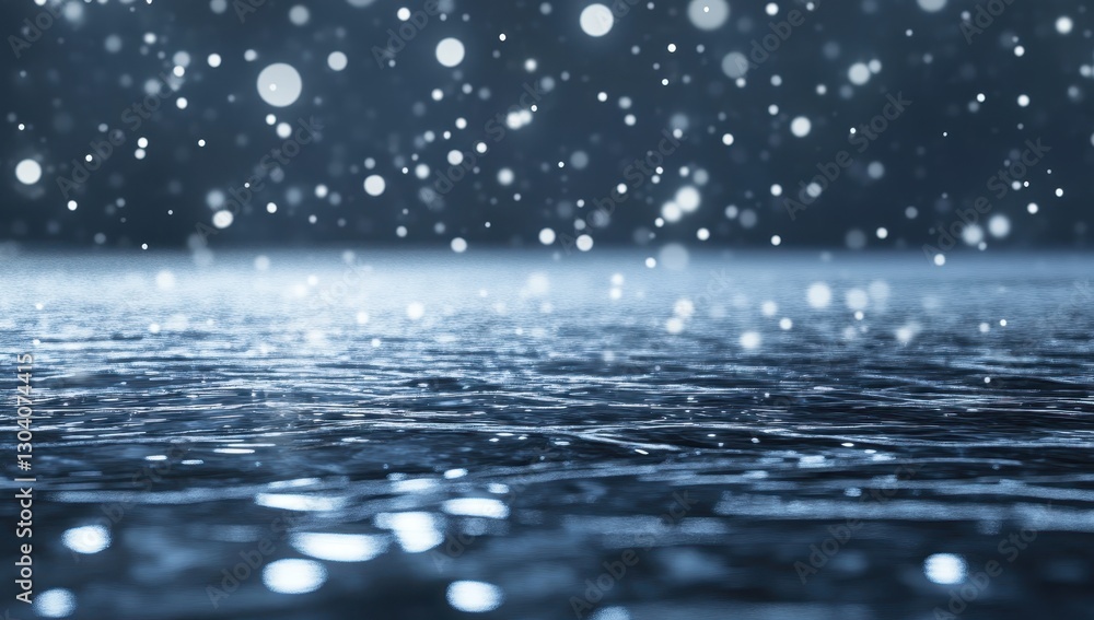 Poster beautiful soft bokeh of falling rain over tranquil water surface creating a serene atmosphere in a r