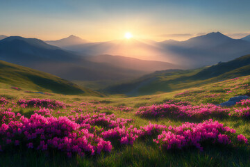 a beautiful sunrise over the carpathian mountains,