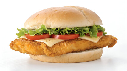 A simple yet delicious chicken sandwich with a crispy or grilled fillet, served in a soft bun, isolated on a white background.