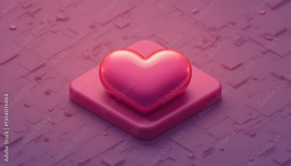 Poster Pink Heart Resting on a Square Platform with Textured Background