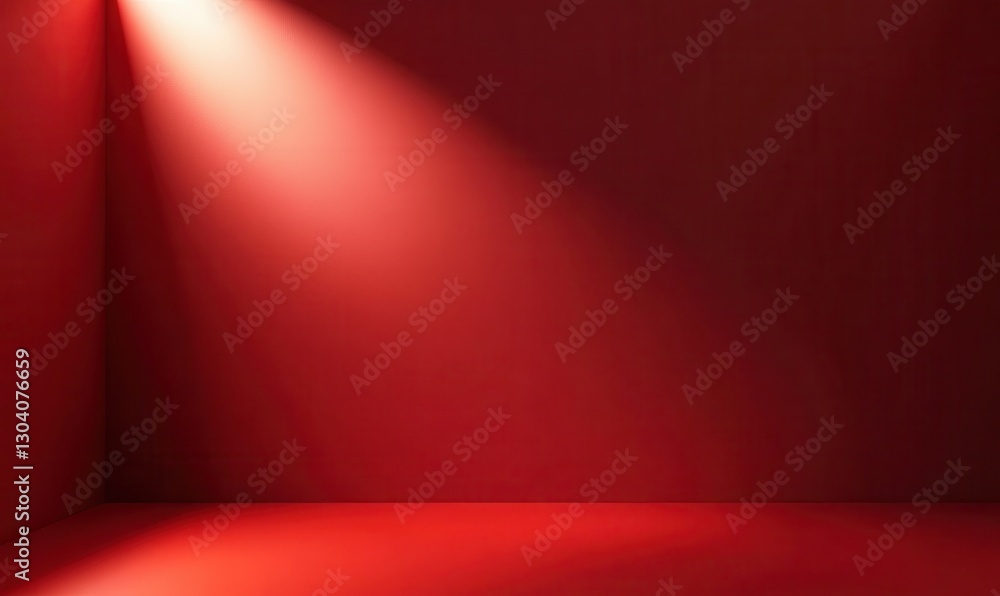 Aufkleber bright shining light illuminating a red textured wall and floor in a minimalist studio space for cre