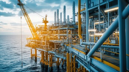 Offshore Oil and Gas Platform at Sunset