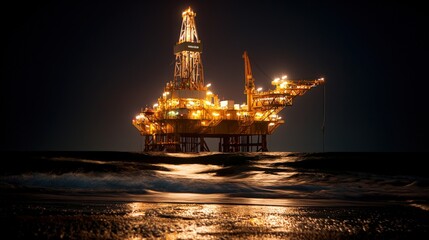 Fototapeta premium Offshore Oil Rig at Night