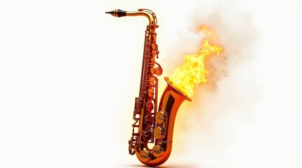 Naklejka premium saxophone burn by flame white background