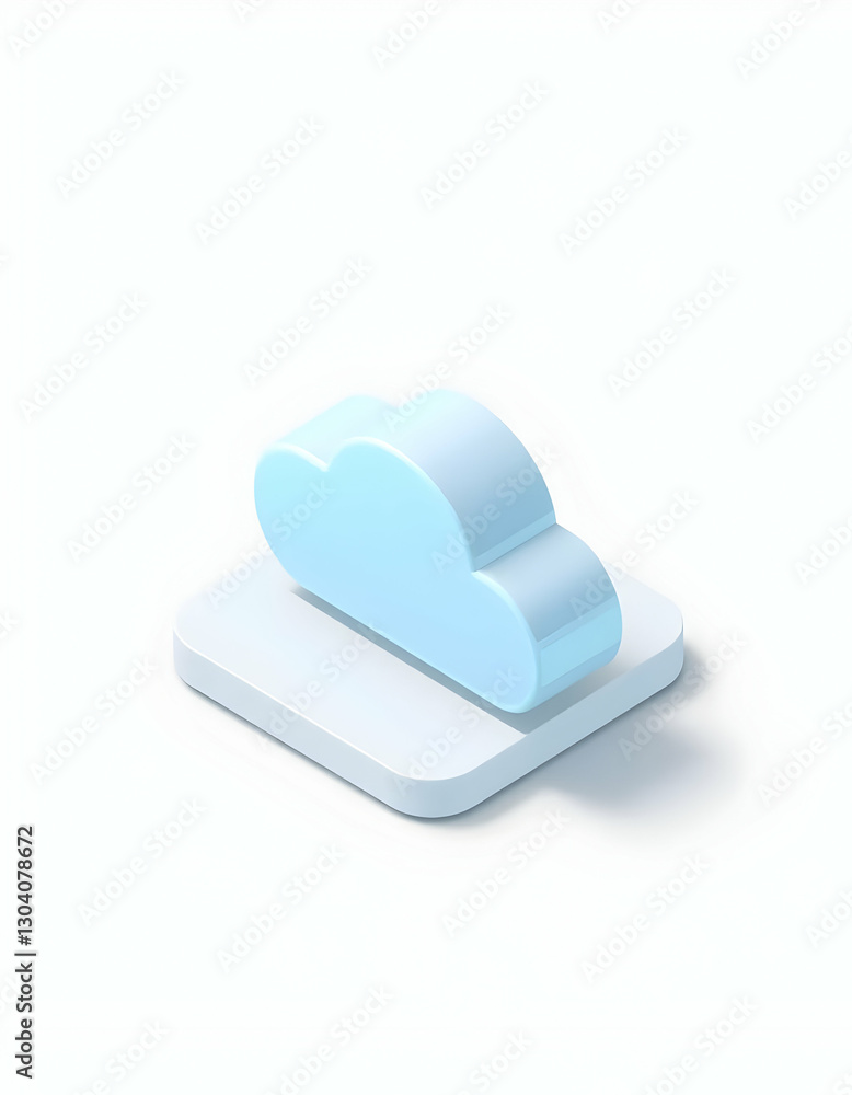 Poster isometric cloud computing icon light blue 3d rendering on white