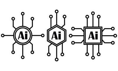 Icon design of artificial intelligence chip with different shape with line art style on white background