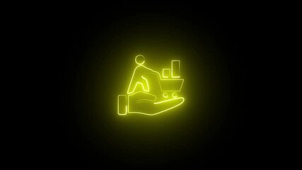 blue color Neon loyalty concept, the people, advocates for your brand who will continuously engage with, repeatedly purchase from, Loyalty icon isolated on black background