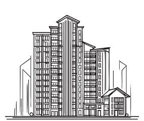 Obraz premium High rise building sketch. Line art