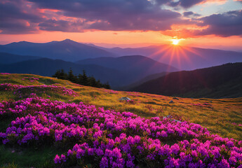 a breathtaking sunrise over the carpathian mountains,