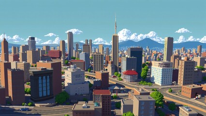 Naklejka premium Pixel Art Cityscape A Vibrant Metropolis Under a Sunny Sky