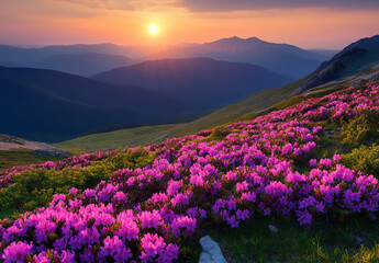Obraz premium a breathtaking view of the carpathian mountains at sunrise,