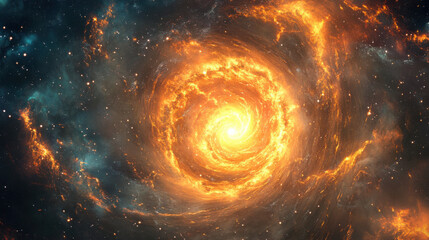 Fototapeta premium A breathtaking explosion of galactic energy, vibrant plumes of cosmic dust spiraling outward, intricate structures of interstellar matter glowing vividly
