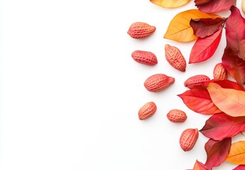 Fototapeta premium Autumnal Leaves and Seeds on White Background