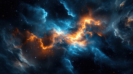 Fototapeta premium A breathtaking explosion of galactic energy, vibrant plumes of cosmic dust spiraling outward, intricate structures of interstellar matter glowing vividly