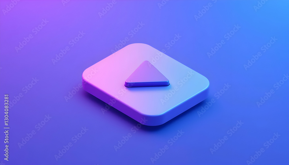 Poster isometric shape with triangle play button and neon color gradient