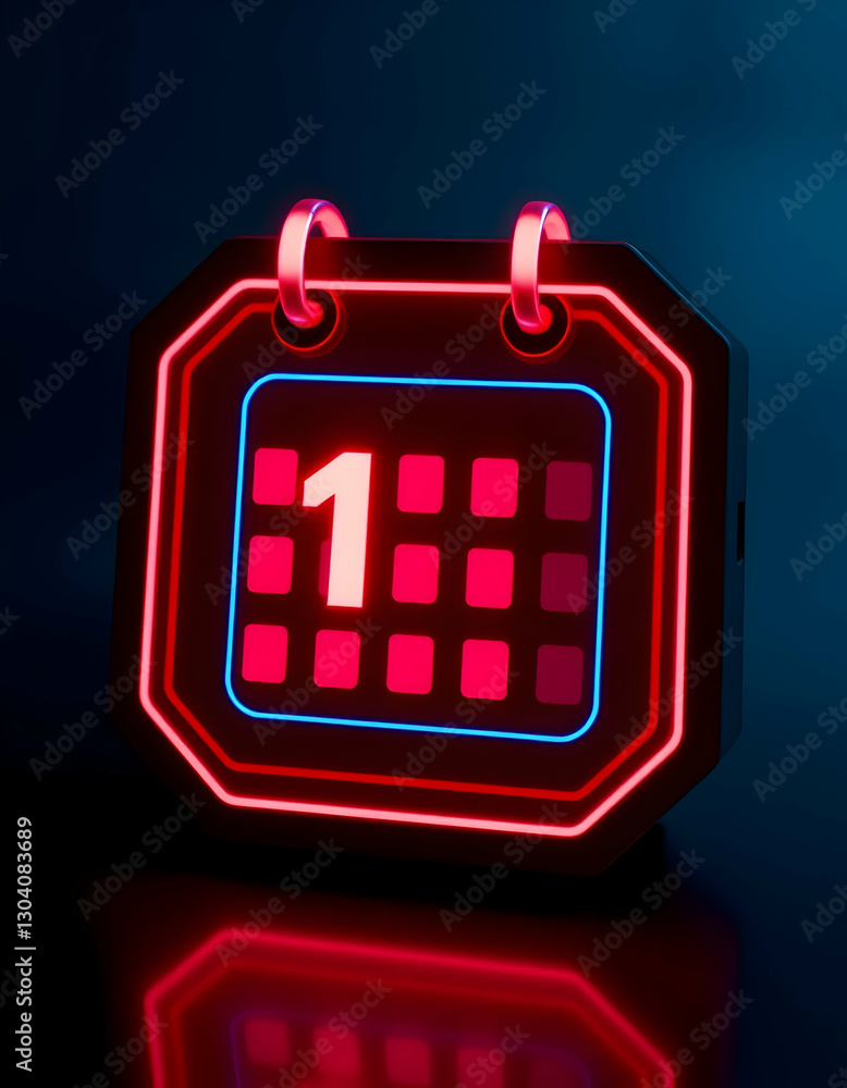 Poster glowing calendar displaying the first day of the month