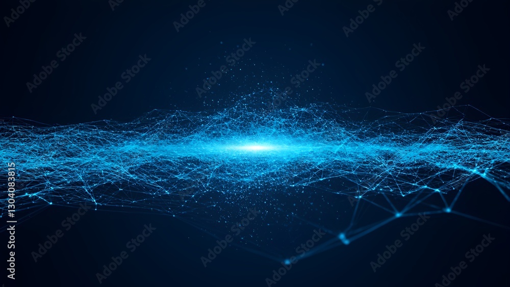 Poster dynamic blue data wave digital realm abstract visualization virtual space close-up concept of connec
