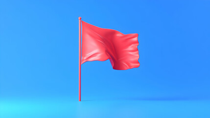 Red flag waving, blue background, warning