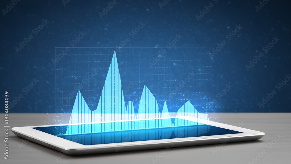 Poster analyzing growth trends digital display data visualization modern office top view business insights