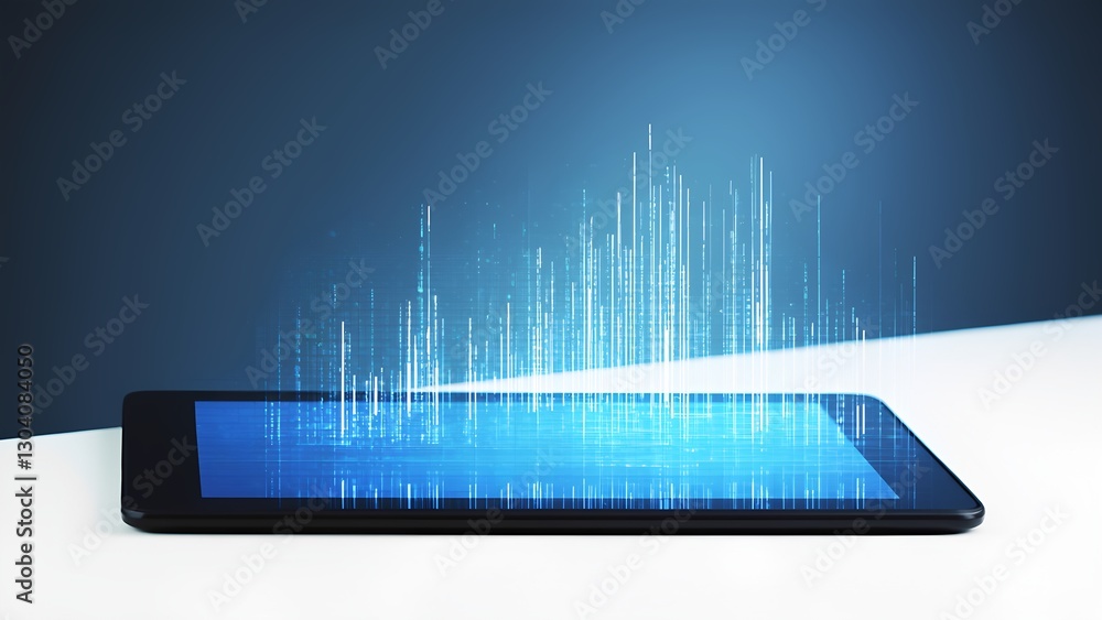 Poster digital innovation showcase modern workspace technology visualization minimalist design angled persp