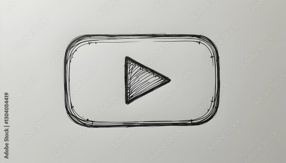 Poster sketch of a play button hand drawn with black lines