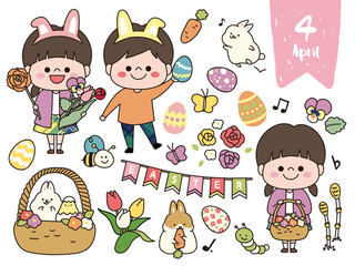 4月・イースターの手書き風セット素材