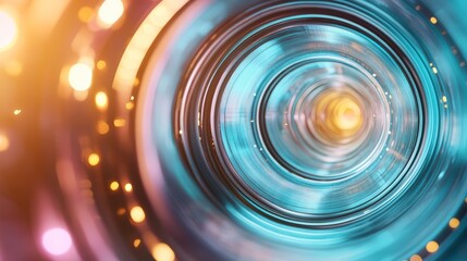 Obraz premium Abstract Teal And Orange Concentric Circles With Glowing Lights