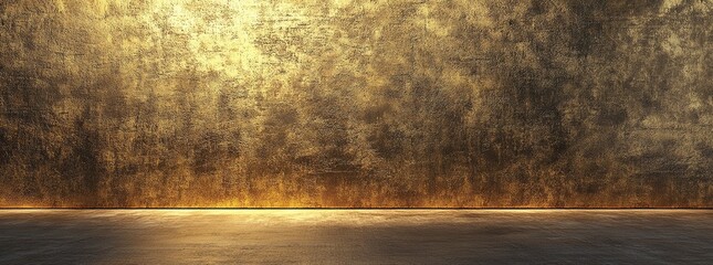 Grunge gold wall texture background with floor.