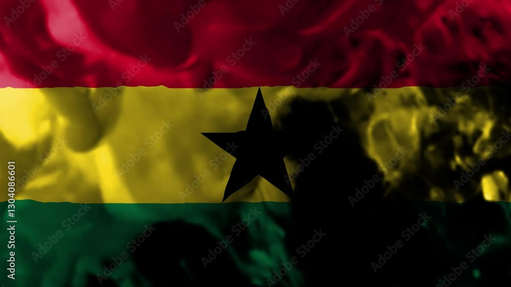 Poster dynamic colorful display featuring the ghanaian flag's symbolism and vivid patterns