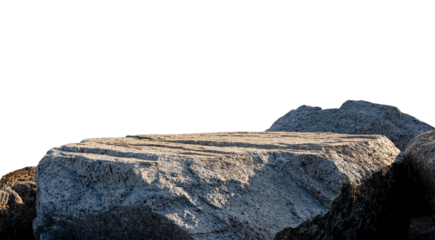 Stone Rock from podium stage isolated on white background for Product Display platform,Grey Sea Rocky Stand with rough surface texture,Nature Rock cliff element,Stone garden decoration