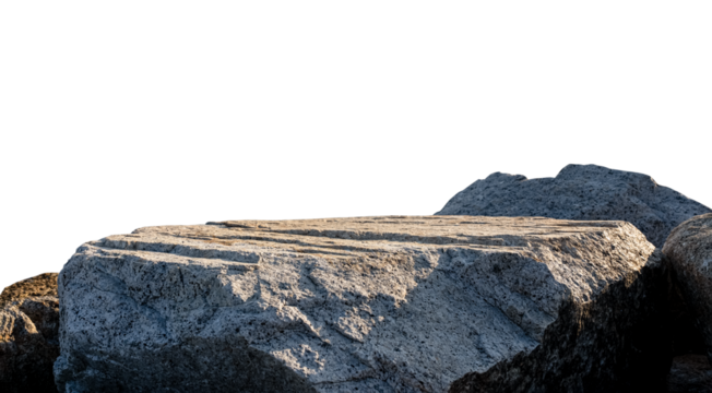 Stone Rock from podium stage isolated on white background for Product Display platform,Grey Sea Rocky Stand with rough surface texture,Nature Rock cliff element,Stone garden decoration