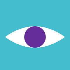 Vector flat illustration with human eye as symbol of wide vision or sight. Bright background. Closeup minimalistic concept, clipart ophthalmologist collection