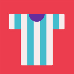 Vector flat illustration showing simplified t-shirt of player of Argentina national football team. Icon for apps. Clothing element in cute style on square background