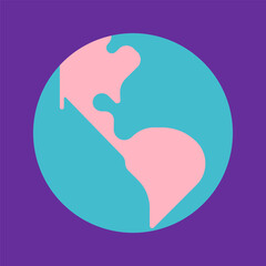 Vector flat concept with simplilfied icon of Earh planet on purple background. Minimalistic illustration with logo of planet as symbol of global events like world sportive championship, competitions