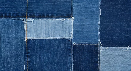 AI-generated illustration of patchwork of various denim fabrics in different shades of blue © Wirestock