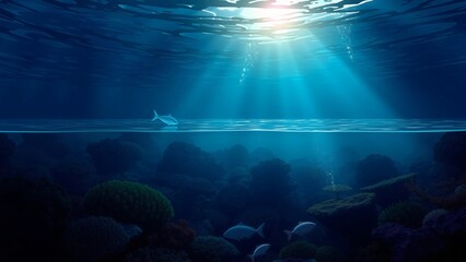 Underwater Serenity Sunbeams Illuminate Coral Reef and Fish