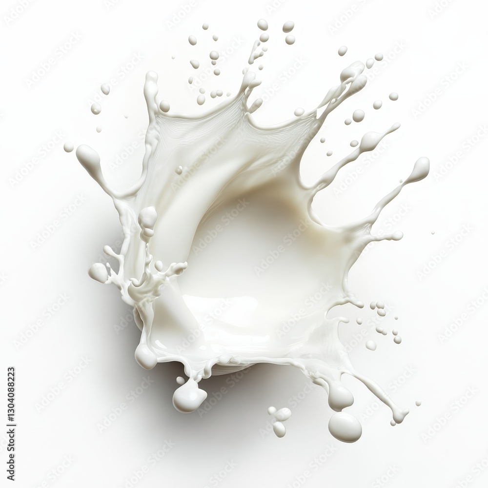 Poster dynamic and dramatic splash of fresh milk on white background capturing movement and fluidity for cr