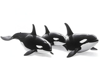 Obraz premium Two striking black and white orca whales posing on a crisp white background