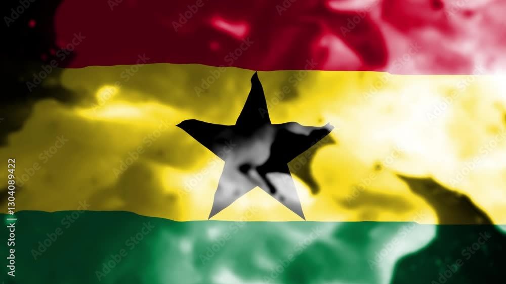 Poster vibrant abstract representation of the ghanaian flag with vivid colors and dynamic background effect