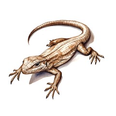 Fototapeta premium Detailed portrait of a longtailed lizard crawling on a sunlit surface with a glimmering background