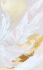 Fototapeta premium Elegant white and gold feather abstract art on a soft pastel background