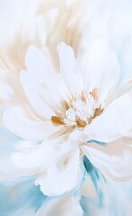 Soft white flower painting with delicate texture and pastel background
