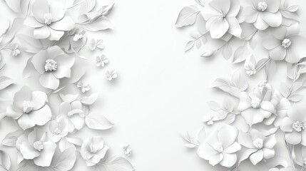 Elegant white floral paper cut-out design on light background, creative decorative template.