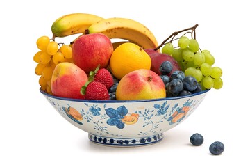 A bowl of fruits isolated on white background