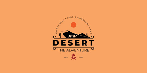desert adventures logo for tourism organizations, outdoor events and camping leisure. Labels, Badges, Logos Vector Design Elements Vintage Style.