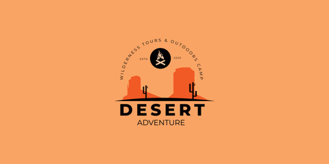 desert adventures logo for tourism organizations, outdoor events and camping leisure. Labels, Badges, Logos Vector Design Elements Vintage Style.