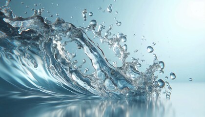 Crystal Clear Water Splash on Blue Isolated Background in High-Speed Motion.